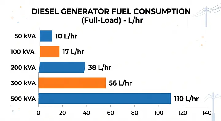  Tabla de consumo de combustible de generadores diésel de 50 a 500 kVA en Ecuador
