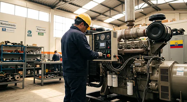 Técnico de Ecuasimotor revisando un grupo electrógeno diésel en Ecuador